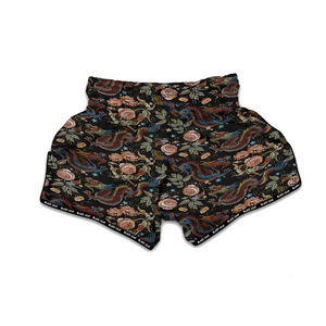 Pantalones Cortos de Boxeo Muay Thai Personalizados Black Leaf con Diseño Floral de Dragón, Impresión Digital, Transpirables, de Poliéster, para Adultos, Artes Marciales - Product Image 2