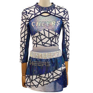 Uniforme de cheerleading professionnel imprimé pour femmes avec design pailleté, 100% polyester, style jupe pour performance scénique - Product Image 5