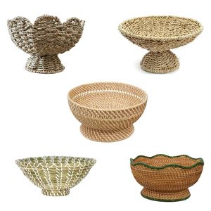 PEDESTAL Single Tier Flower Shape Rattan Seagrass Serving Tray <b>Kitchen</b> Display Home Dcor Fruit Serving Storage - Product Image 1