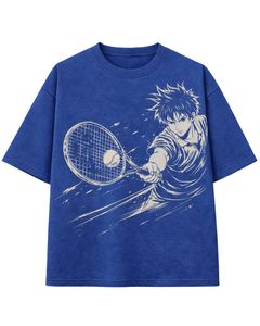 Camiseta Gráfica de Tenis Anime Azul para Hombre, Algodón Oversize, Estilo Urbano, Estampada, Casual de Verano, Fabricante OEM Personalizado - Product Image 1