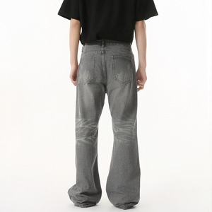 Menswear | Korean Style New Frayed Design Washed <b>Bleached</b> Mid Waist Fashionable Flared Denim Trousers - Product Image 3