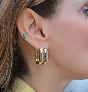 Double Dipped <b>Hoop</b> <b>Earrings</b> 14k 18k <b>Solid</b> Gold Pave Round Lab Grown Diamond Modern Luxury Huggie <b>Earrings</b> For Women Manufacturer - Product Image 4