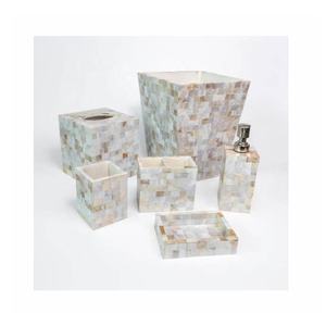 High Quality Moroccan Pattern Bone Inlay Bathroom Set of 6 Soap Dispenser Soap Dish <b>Match</b> Holder Brush Holder Tissue <b>Box</b> & Bin - Product Image 5