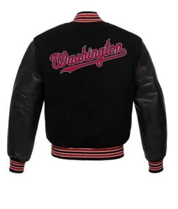 Chaqueta Varsity Personalizada de Lana Negra para Hombre, con Mangas de Cuero y Parche Rojo con Letras, Chaqueta Bomber, Uniforme de Béisbol al por Mayor - Product Image 2