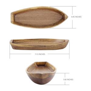 Bol en bois de luxe en forme de bateau, long bol de service en bois d'acacia pour desserts et fruits, utilisation décorative élégante pour la maison, l'hôtel et les cadeaux - Product Image 3