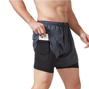 Shorts de sport pour hommes avec poche pour téléphone, séchage rapide, taille élastique, shorts noirs pour entraînement, course à pied, gym, fabricant OEM ODM - Product Image 4