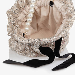 Trendy Luxury <b>Sequin</b> <b>Bag</b> with Drawstring Closure and Single Strap Elegant Velvet Bow - Product Image 5