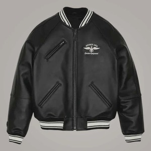 Avirex Black Genuine <b>Leather</b> Eco-Friendly Windproof <b>Flying</b> Bomber Streetwear <b>Jacket</b> for <b>Men</b> - Product Image 1