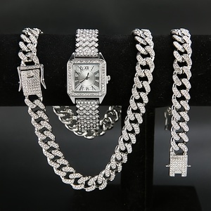 192062 Ensemble de bijoux pour homme 3 pièces - Montre élégante et collier et bracelet à maillons cubains - Product Image 2