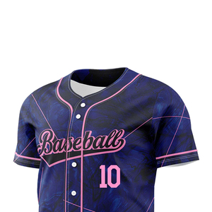 Maillot de baseball personnalisé bleu rose, impression sublimée, boutons sur le devant, manches courtes, unisexe adulte, séchage rapide, chemise de sport - Product Image 3