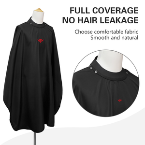Cape de coiffure noire Tactus Industries en coton, nylon et polyester, résistante à l'eau, écologique, avec logo rouge, anti-adhésive, pour salon de coiffure - Product Image 3