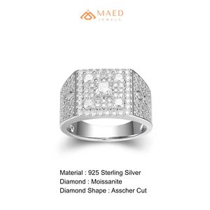 Bague en argent sterling 925 avec moissanite, style princesse, sertie de pierres, pour homme, cadeau, bijoux de mariage, cocktail, forme carrée, pour mariée - Product Image 6