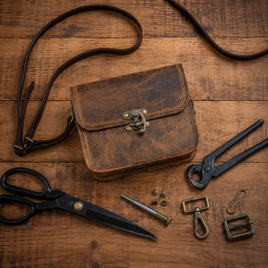 Sac bandoulière vintage en cuir marron fait main, style artisanal, avec fermoir en laiton et effet vieilli - Product Image 4
