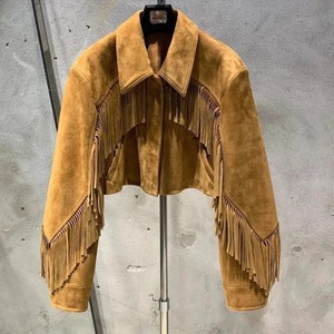 Veste en cuir à franges 2026 pour femme en cuir de vache véritable, style cowgirl, idéale pour les festivals western - Product Image 1