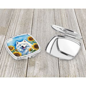 Espejo de maquillaje de viaje compacto de girasoles samoyedo, diseño de mano plegable portátil para mujeres y niñas, regalo para amigos y familia - Product Image 3