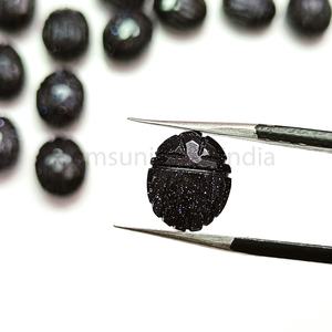 Natural Black Sunstone Hand Carved <b>Boho</b> Egyptian Scarab Gemstone Beads Sunstone Charms For Jewelry Making From Indian Wholesale - Product Image 4