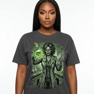 Camiseta Gráfica Vintage Personalizada para Mujer, Oversize de Algodón, Estampado de Terror Zombie Lab, Lavado Ácido Retro, Fabricante de Camisetas Streetwear - Product Image 1
