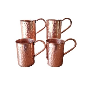 Mug en cuivre martelé, tasse droite en métal avec poignée, design vintage, ensemble de mugs, service de bar, mug en cuivre - Product Image 1