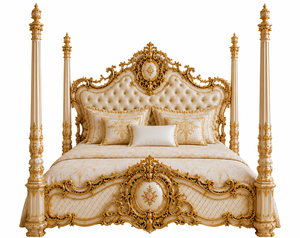 Suite de chambre à coucher style Maharaja Cal King, lit à baldaquin de luxe en teck massif sculpté à la main, style Maharaja, pour les États-Unis - Product Image 2