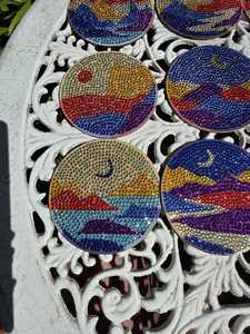 Handmade Rhinestone Landscape Coaster Set - Product Image 3