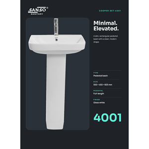 Lavabo sur pied en céramique Sanso 4001 - Vente en gros directe d'usine Ashirwad Sanitary Ware en Inde - Product Image 2