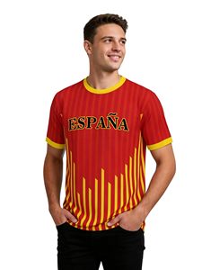 Maillot de football pour homme à manches courtes, col rond, imprimé par sublimation, rayé rouge et jaune, en polyester, vêtements de sport - Product Image 6