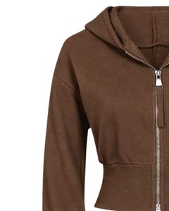 Manufacturer Womens Brown Cropped <b>Zip</b> <b>Up</b> <b>Hoodie</b> Slim Fit Long Sleeve Casual Streetwear Fleece Sweatshirt Custom Logo ODM - Product Image 3