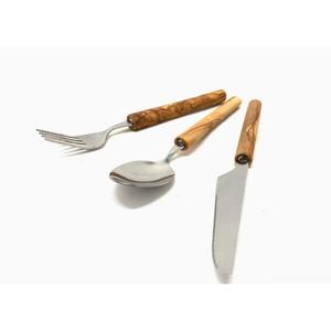 Ensemble de couverts de style japonais en acier inoxydable, cuillère, fourchette, couteau avec manches en bambou, qualité alimentaire, pour restaurants - Product Image 2