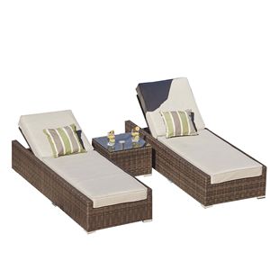 Set di Lettini Prendisole in Rattan da Esterno con Cuscini e Tavolino, Comodo Set Chaise Longue - Product Image 2