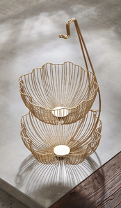 Cesta de Almacenamiento de Frutas de Dos Niveles, de Alambre Metálico Dorado, con Borde Festoneado en Forma de Pétalo, con Gancho para Colgar Plátanos, Organizador de Encimera - Product Image 4