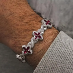 Pulsera Floral de Lujo con Moissanita y Rubí, Plata 925, Joyería Fina para Boda, Regalo Elegante y Brillante para Mujer - Product Image 1
