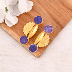 Natural Purple Druzy Gemstone Brass <b>Earrings</b> Gold Plated Handmade Women's Jewelry Customized <b>Packing</b> Wholesale Lot 10 Pairs - Product Image 3