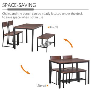 Set da Pranzo Industriale in Legno a 4 Pezzi, Tavolo e Sedie Marrone Rustico con Panca e Scaffale Portaoggetti per Sala da Pranzo - Product Image 4