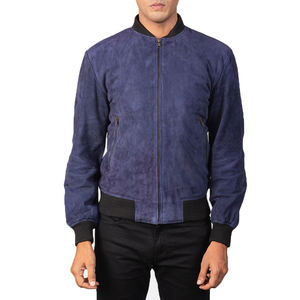 <b>Men's</b> Blue <b>Suede</b> Bomber <b>Jacket</b> Detachable Hood Formal Winter Wear Regular Fit Solid Color Sheep Fur Waterproof - Product Image 3