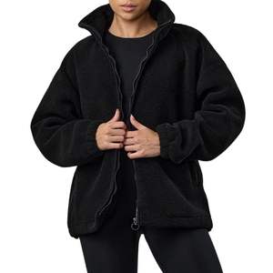 HeavyWeight High Neck Customized Design <b>Women</b> Black Fleece <b>Jackets</b> Winter <b>Zip</b> <b>Up</b> Stand Collar Streetwear Sherpa <b>Jackets</b> - Product Image 3