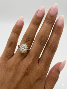 Vintage Style 14K/18K Rose Gold Lab Grown Diamond Luxury Oval Halo Cluster <b>Ring</b> with a Floral-Style Engagement <b>Ring</b> for Women - Product Image 2