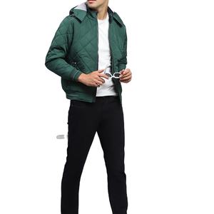 Custom Green Puffer <b>Jacket</b> <b>Men</b> Waterproof Windproof <b>Canvas</b> Outerwear Hooded Collar Soft Color Casual Daily Front - Product Image 2