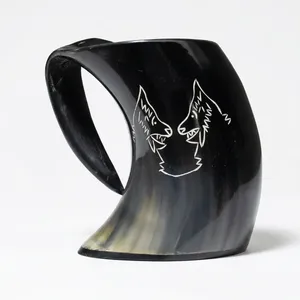 Taza para Beber Hecha a Mano de Cuerno con Forma Natural y Diseño de Lobo Tallado, Duradera, Artística y Coleccionable - Product Image 4