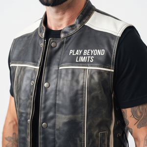 Unisex Classic <b>Leather</b> Motorcycle Vest Flame-Retardant Breathable <b>Sleeveless</b> Biker Riding <b>Jacket</b> - Product Image 3