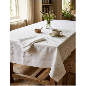 Wholesale Customized Modern <b>Tablecloth</b> Cotton/Linen Blend Embroidered Gold & Silver Dots Durable Washable Full Sizes <b>Table</b> Cover - Product Image 1