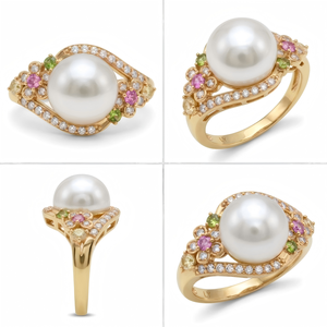 แหวนมุกน้ำจืดธรรมชาติขนาด 8.0-8.5 มม. จาก LY Thailand Jewelry Wholesale ประดับอัญมณีหลากสีสัน ดีไซน์เพชร เหมาะสำหรับเป็นของขวัญสำหรับเจ้าสาว - Product Image 5