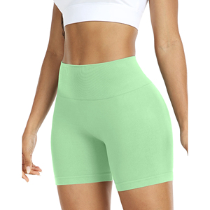 High Waisted Seamless Yoga <b>Shorts</b> Women Solid Green <b>Stretch</b> Knit Activewear Workout <b>Shorts</b> Elastic Waist Sport <b>Shorts</b> - Product Image 1