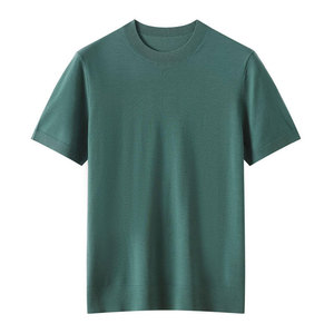 เสื้อยืดคอกลมแขนสั้นสีกรมท่าทรงเข้ารูปสำหรับผู้ชาย ผ้าถัก สีพื้น สไตล์ลำลอง - Product Image 5