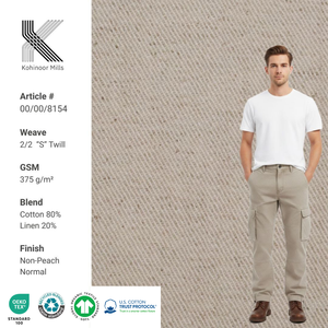 Tela de lino y algodón pesado de 11 oz para 2026, venta al por mayor, 375 g/m², resistente a las arrugas, tejido de sarga 2/2 para pantalones cargo y ropa de trabajo para hombre - Product Image 1