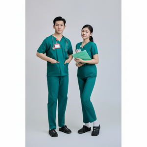 ชุดสครับแพทย์แบบยูนิเซ็กซ์ FMF สีเขียวผ่าตัด ผลิตจากโพลีเอสเตอร์เนื้อผ้าถักแบบวอร์สเตด พร้อมอุปกรณ์เสริมสำหรับโรงพยาบาล ตรวจจับเข็มได้ - Product Image 6