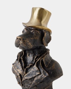 Buste de chien en bronze avec chapeau haut-de-forme, sculpture artisanale décorative de table au design traditionnel pour salon - Product Image 6