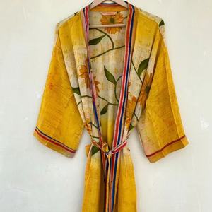 Yellow <b>Vintage</b> Silk Robe Summer and Spring Bridal Wear <b>Kimono</b> Dressing Gown for Wedding or Special Occasions - Product Image 1