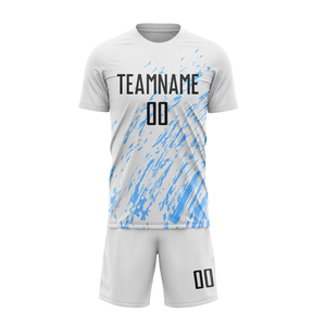Kit de maillot de football personnalisé pour hommes, blanc, manches courtes, impression sublimée, polyester, uniformes, numéros d'équipe, logo au dos - Product Image 2