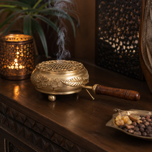 Brûleur d'encens artisanal en laiton avec poignée en bois, brûleur de charbon Bakhoor, brûleur d'Oud, encensoir, décoration d'intérieur, cadeau OEM ODM - Product Image 3