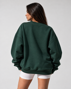 ONETEN APPARELS Oversized Crew Neck <b>Sweatshirt</b> Green 100% Cotton French Terry Front Logo Unisex Autumn Wear - Product Image 6